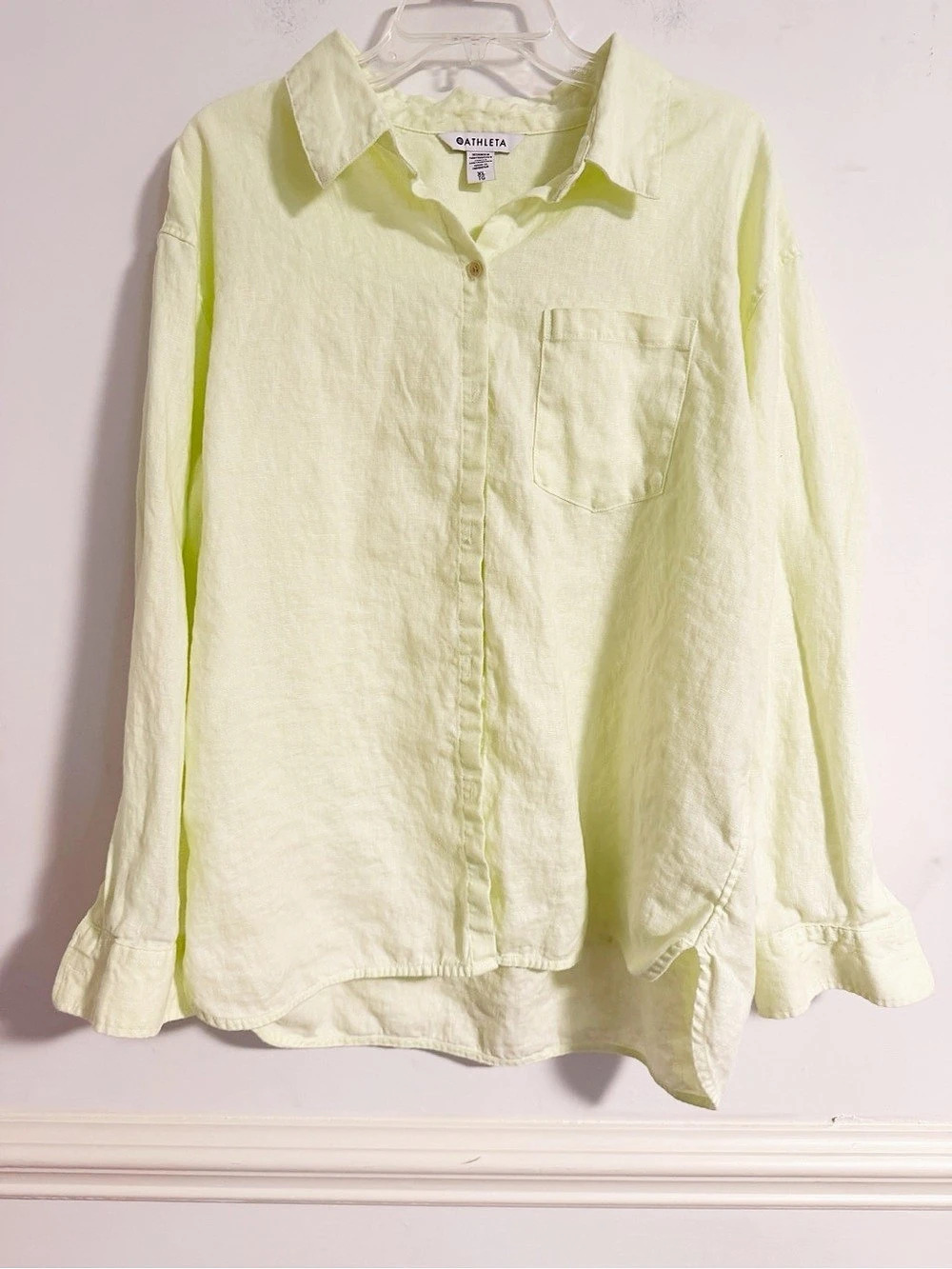 Athleta Green Linen Long Sleeve Button Down Shirt Top Size XL